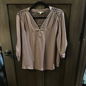 Elegant Women's Brown Top with Lace Detail